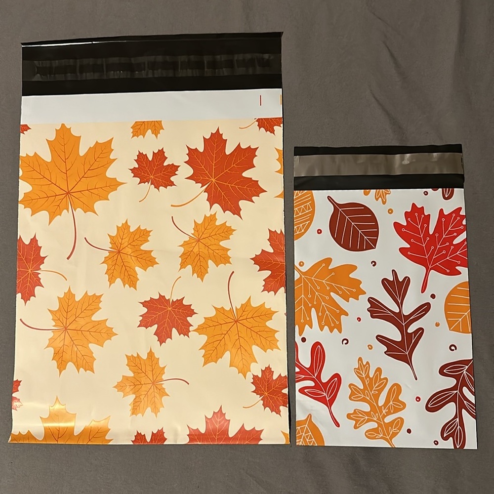 15 Fall leaves poly mailers bundle 10x13 & 6x9 plus thank you cards & stickers - Picture 1 of 9